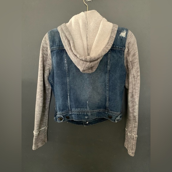 Free People Distressed Denim Knit Hoodie Jean Jacket Small - Picture 7 of 11